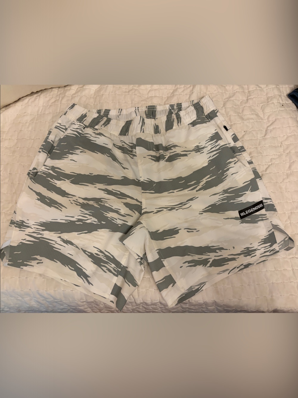 Legend’s Relay Shorts. 7” inseam. White Tiger Camo limited edition print.